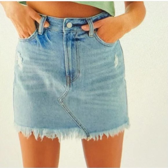 PacSun Skirts Pacsun Ultra High Waisted Fray Skirt Denim Blue Jean